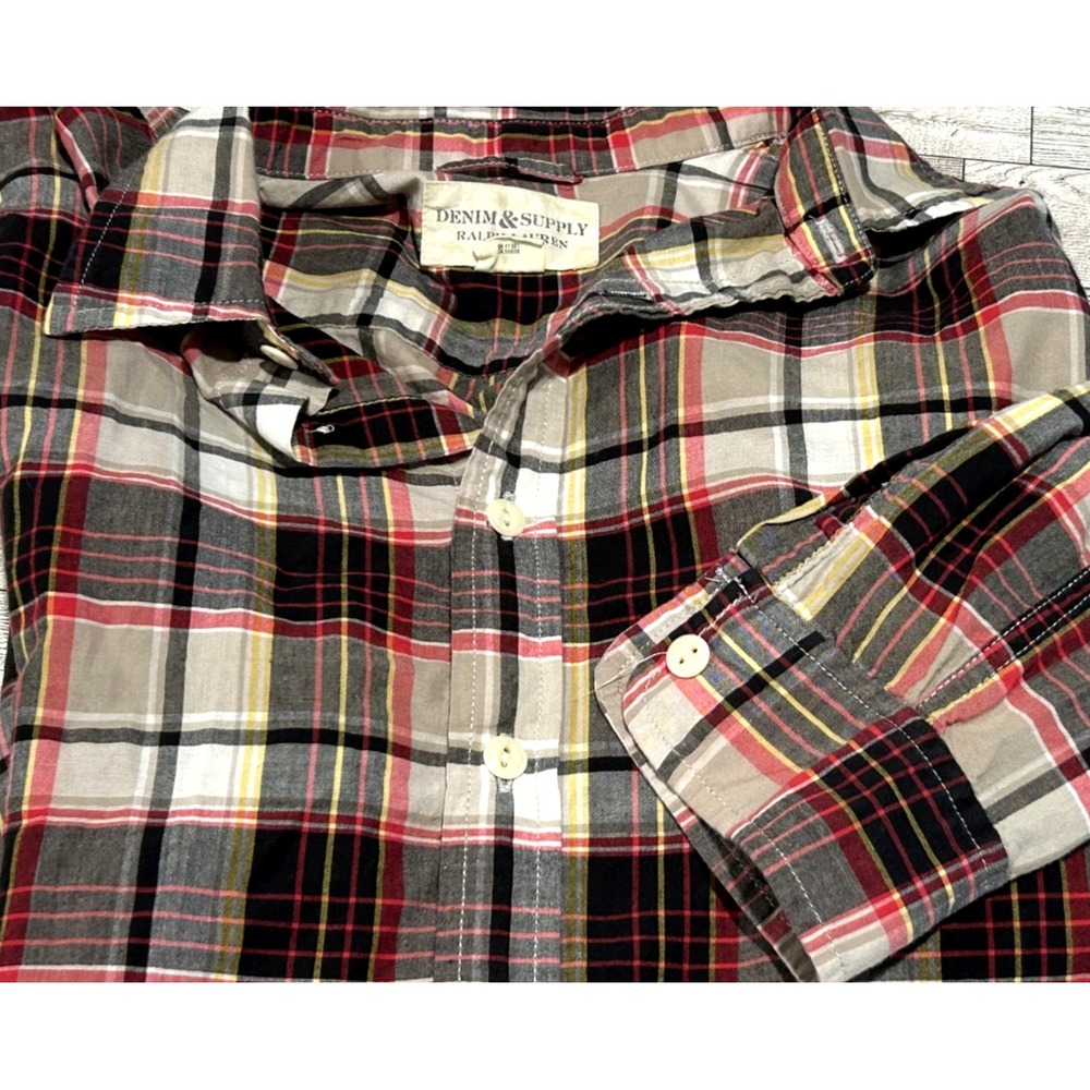 Denim and Supply Ralph Lauren Mens Long Sleeve Shirt Plaid Medium 100% Cotton